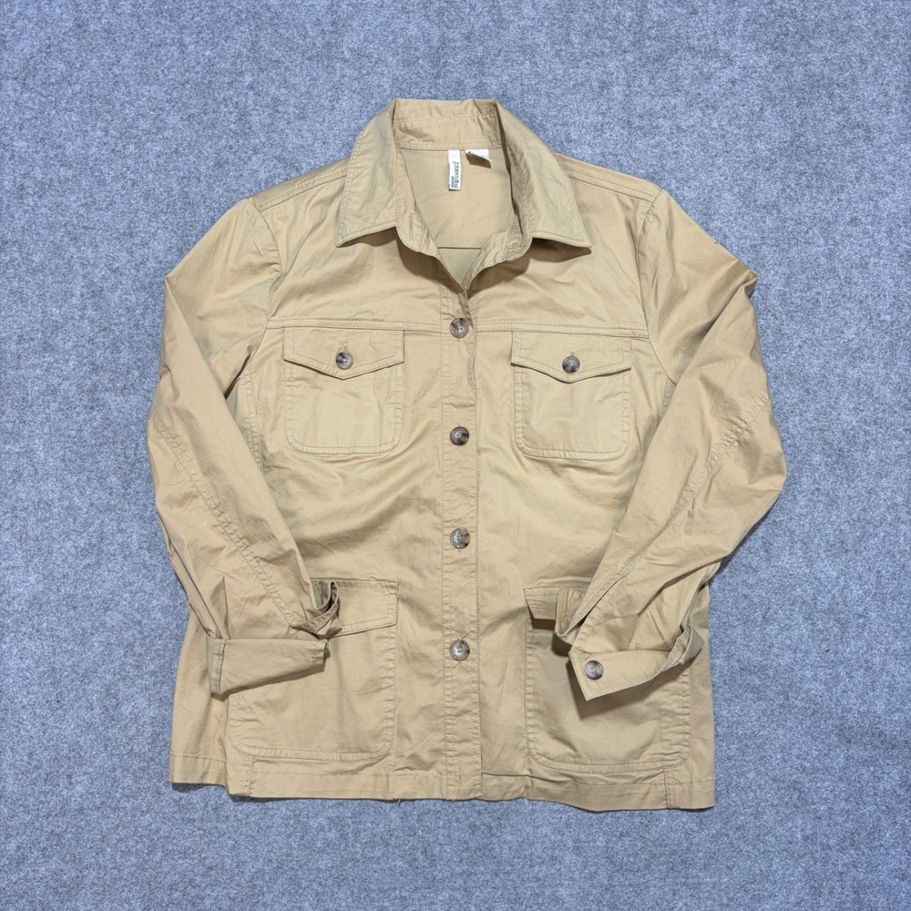 St Johns Bay Tan Khaki Cotton Stretch Utility Field Jacket Womens XL Pockets